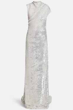 Adeline Sequin Backless Evening Gown in Silver