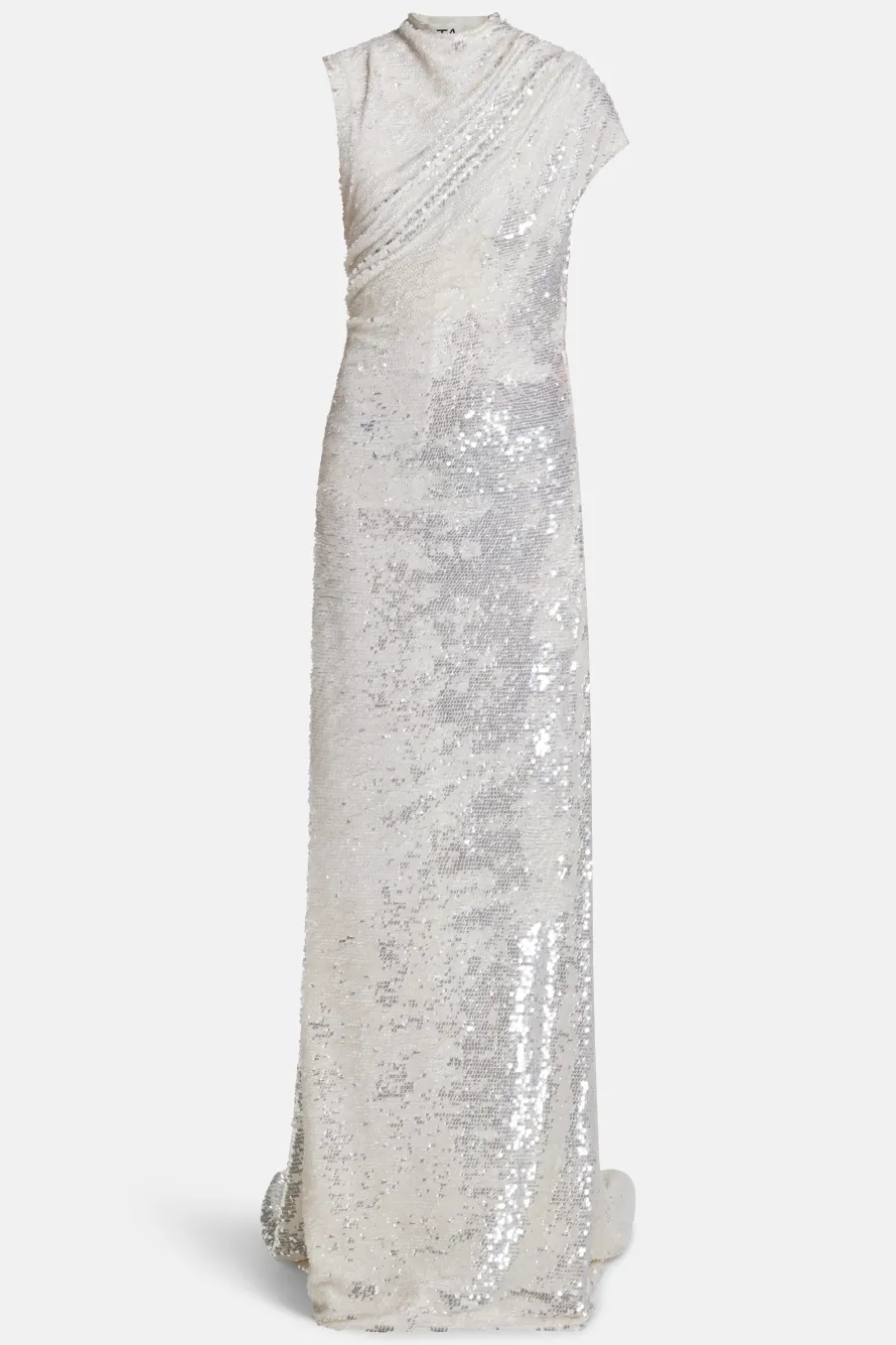 Adeline Sequin Backless Evening Gown in Silver