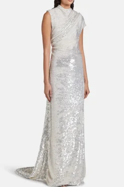 Adeline Sequin Backless Evening Gown in Silver