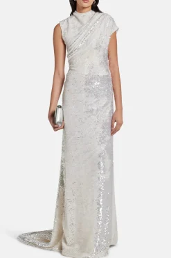 Adeline Sequin Backless Evening Gown in Silver