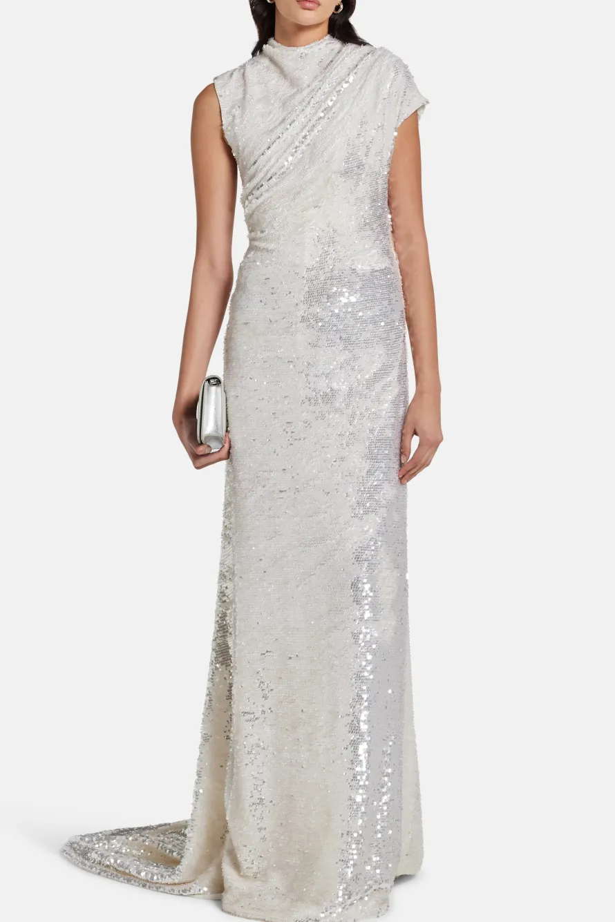 Adeline Sequin Backless Evening Gown in Silver