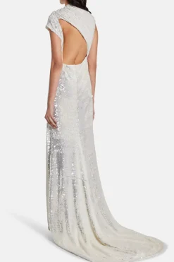 Adeline Sequin Backless Evening Gown in Silver