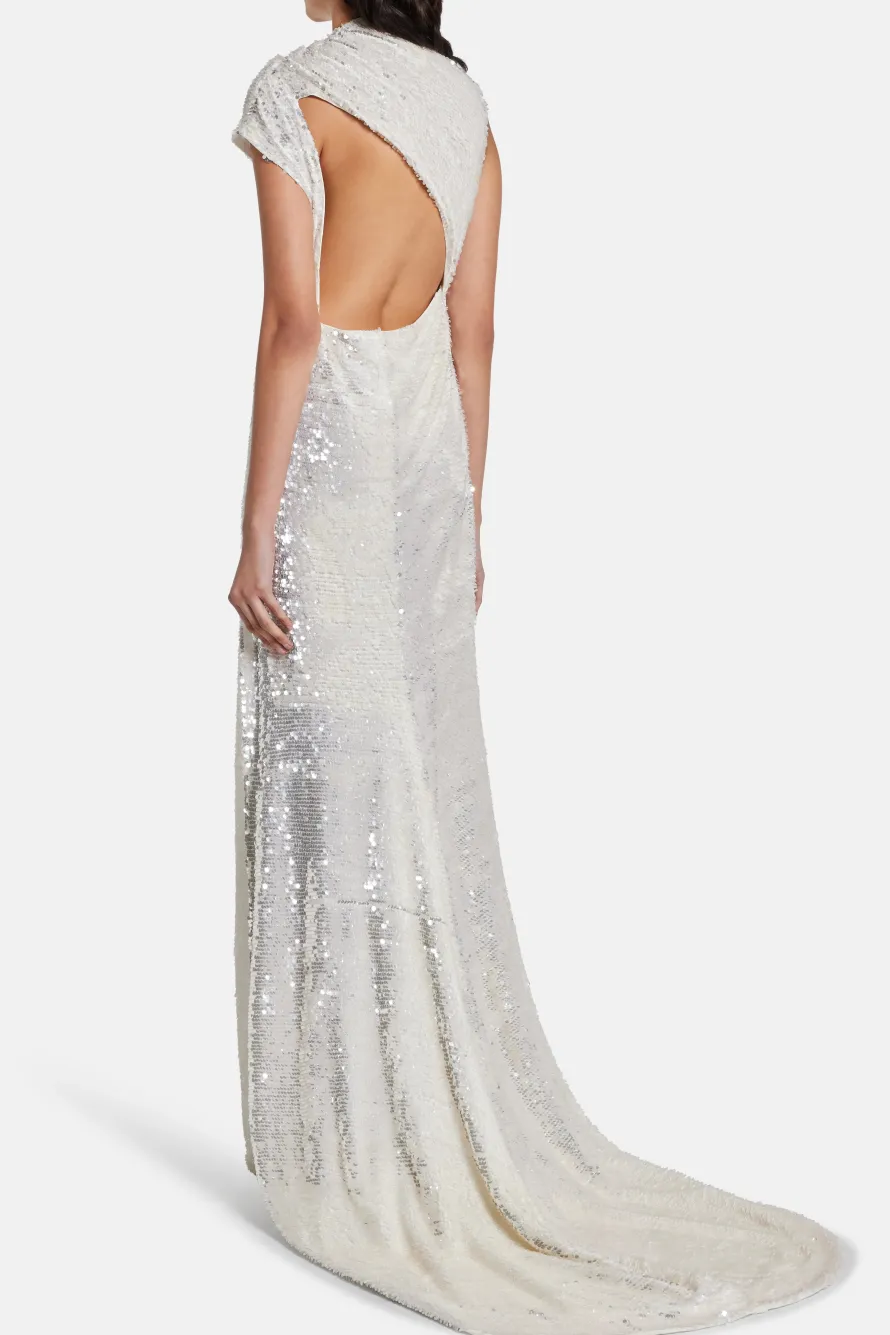 Adeline Sequin Backless Evening Gown in Silver