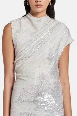 Adeline Sequin Backless Evening Gown in Silver