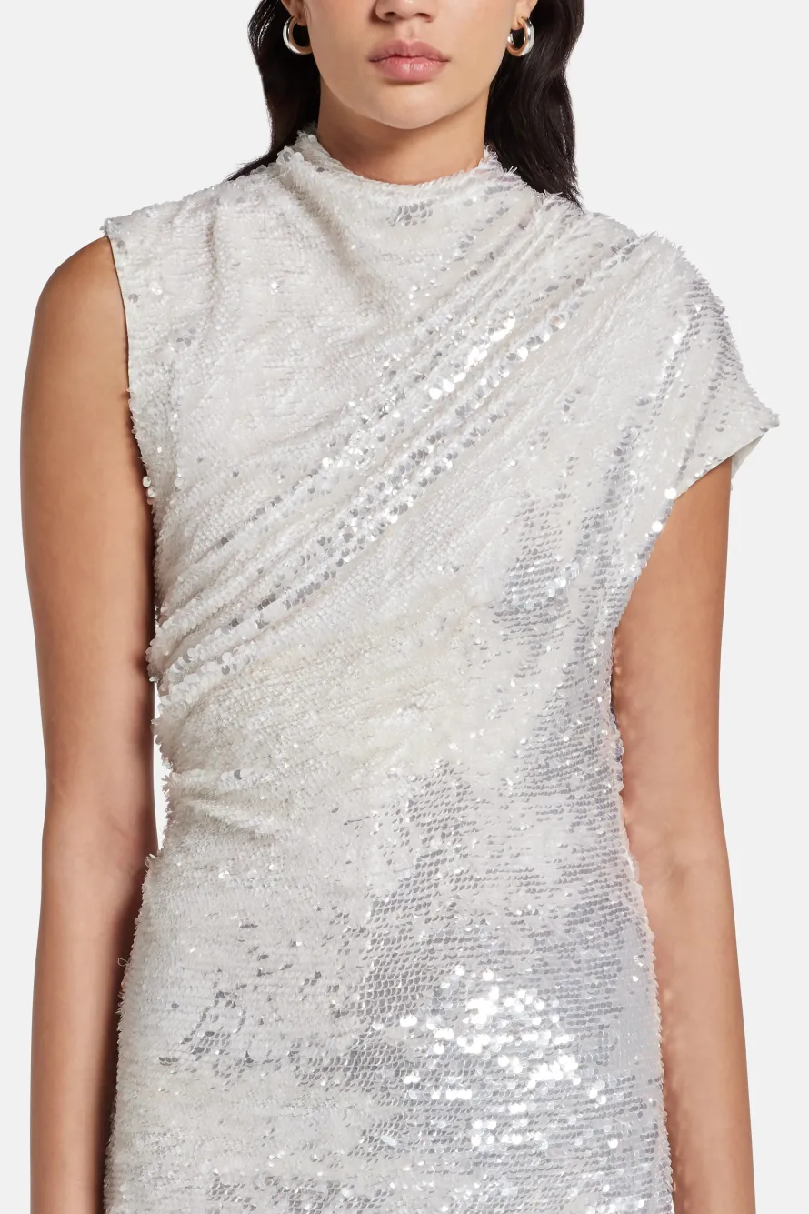 Adeline Sequin Backless Evening Gown in Silver