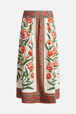 Ainika Delicate Floral Cotton Midi Skirt in White and Orange