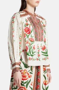 Ainika Delicate Floral Cotton Blouse in White
