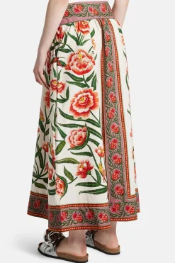 Ainika Delicate Floral Cotton Midi Skirt in White and Orange