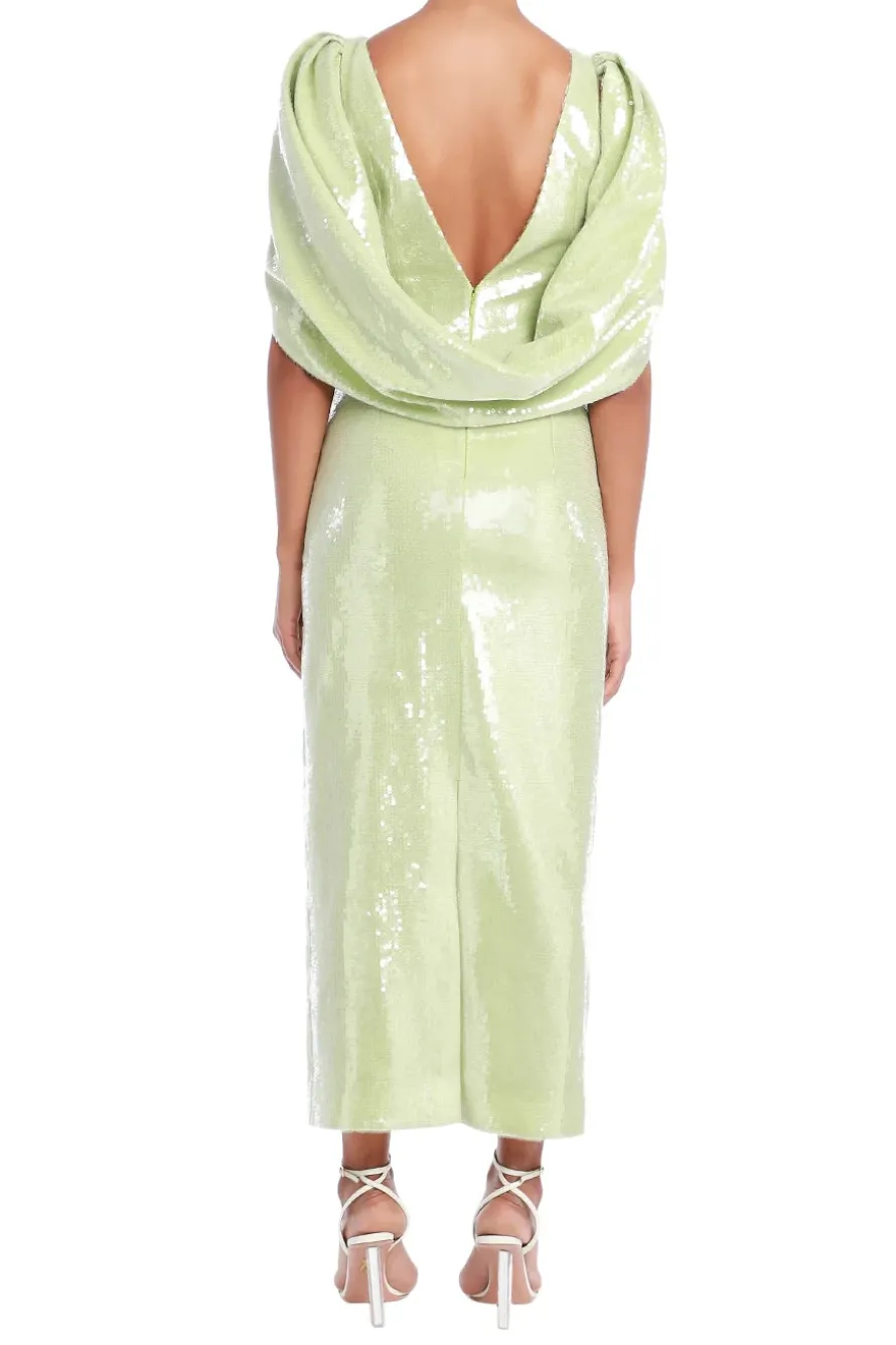 Alba Cape-Effect Sequined Crepe Midi Dress