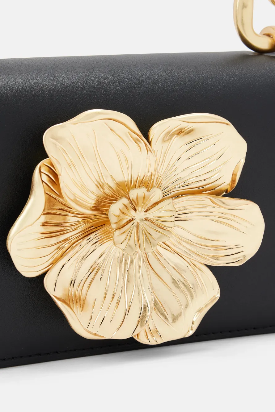 Alessia Floral Clutch Bag in Black and Gold