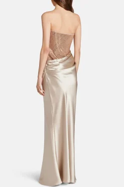 Alexandra Off Shoulder Sequin Evening Dress in Cream and Gold