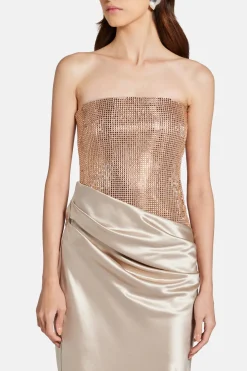 Alexandra Off Shoulder Sequin Evening Dress in Cream and Gold