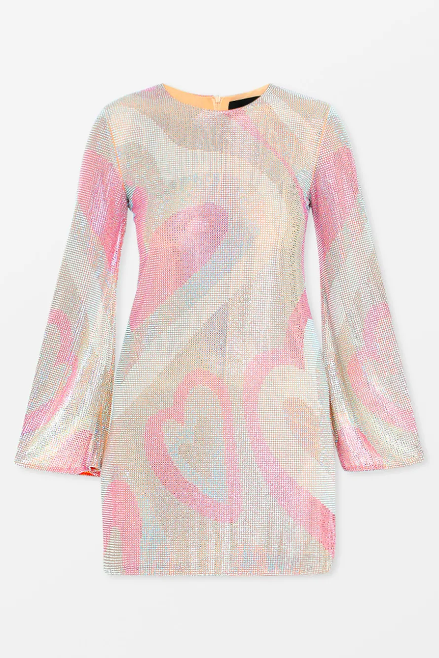 A-Line Crystal Hearts Mini Dress