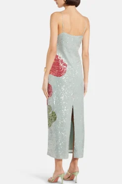 Anthurium Flowers Sequin Slip Maxi Dress