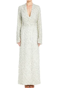 Asha V Neck Long Sleeve Evening Maxi Dress