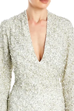 Asha V Neck Long Sleeve Evening Maxi Dress