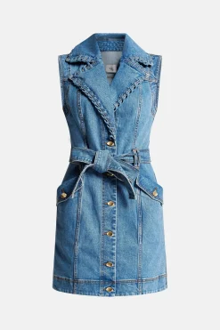 Balance Sleeveless Denim Cotton Mini Dress in Blue