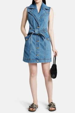 Balance Sleeveless Denim Cotton Mini Dress in Blue