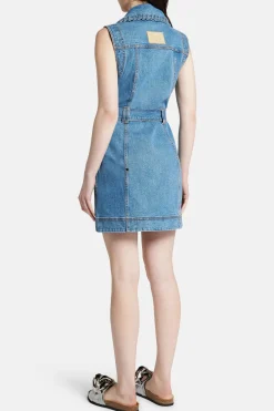 Balance Sleeveless Denim Cotton Mini Dress in Blue