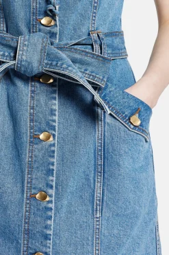 Balance Sleeveless Denim Cotton Mini Dress in Blue