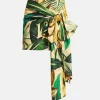 Banana Art Tie Gathering Mini Skirt in Yellow and Green