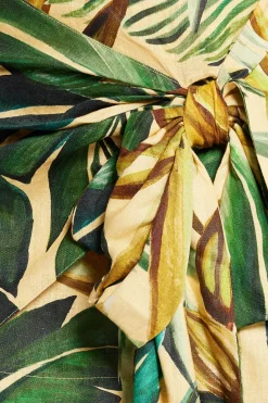 Banana Art Tie Gathering Mini Skirt in Yellow and Green