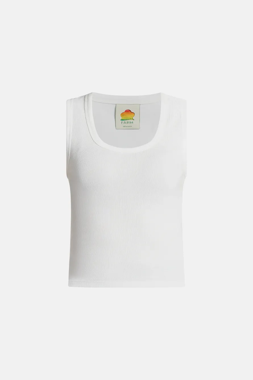 Banana Embroidered Cotton Tank Top in White