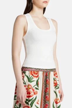 Banana Embroidered Cotton Tank Top in White