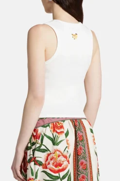 Banana Embroidered Cotton Tank Top in White