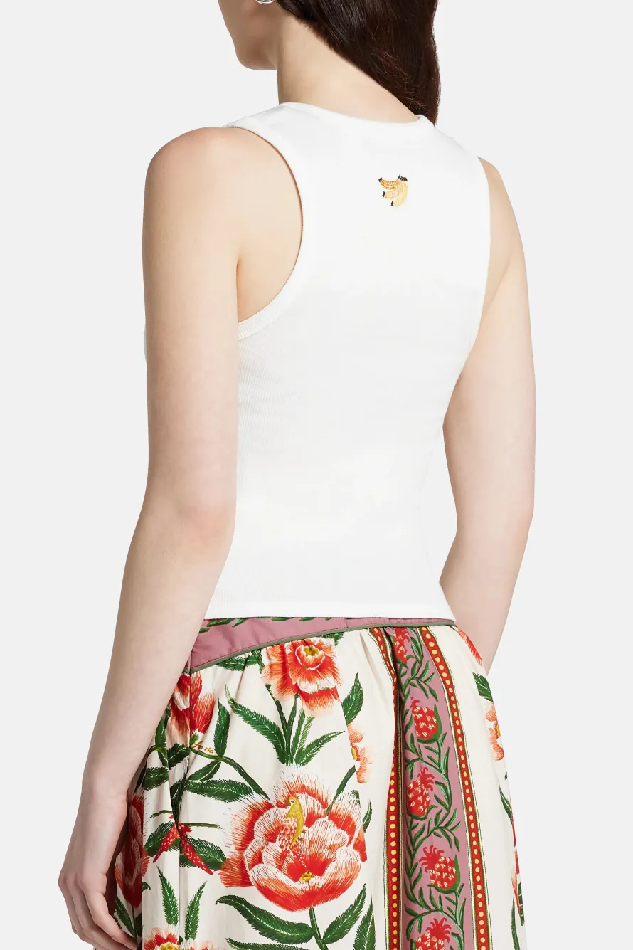 Banana Embroidered Cotton Tank Top in White