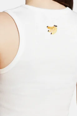 Banana Embroidered Cotton Tank Top in White