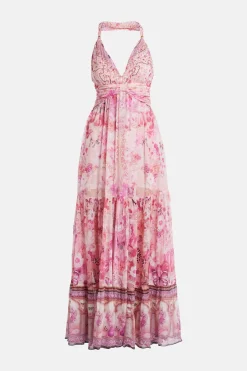 Bead Strap Gathered Panel Maxi Dress