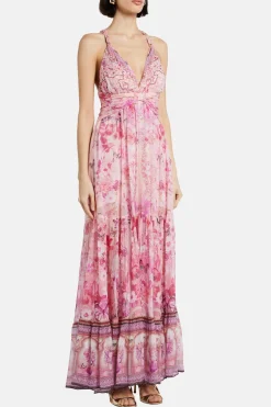 Bead Strap Gathered Panel Maxi Dress