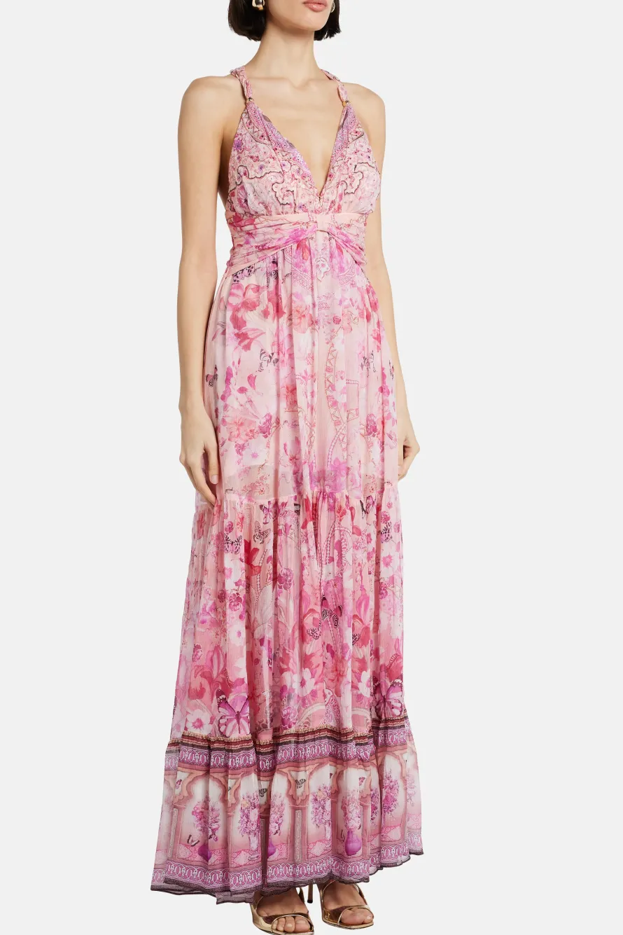Bead Strap Gathered Panel Maxi Dress