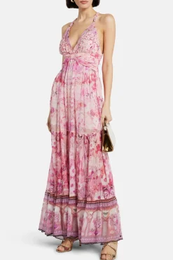 Bead Strap Gathered Panel Maxi Dress