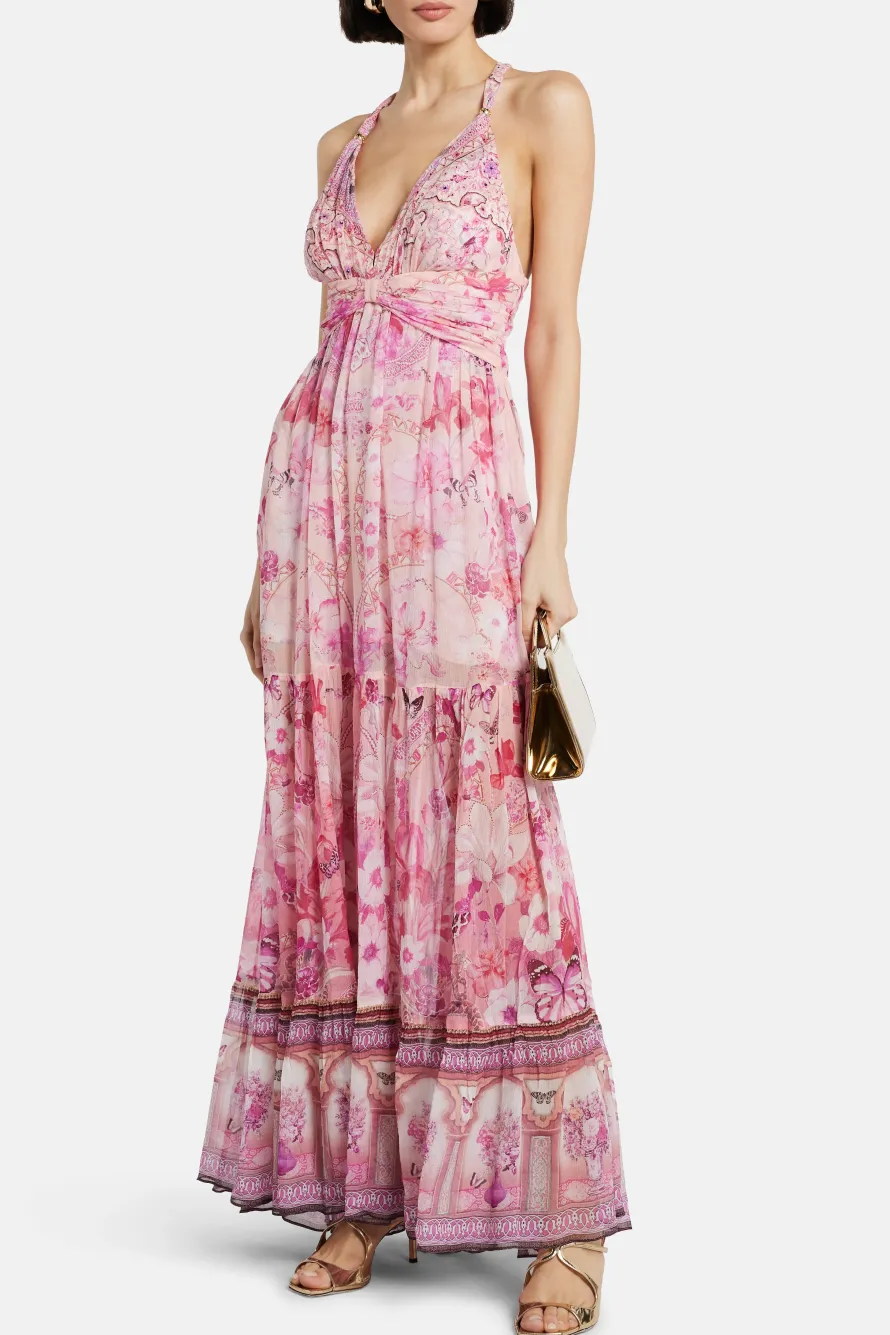 Bead Strap Gathered Panel Maxi Dress