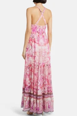 Bead Strap Gathered Panel Maxi Dress