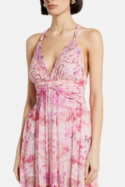 Bead Strap Gathered Panel Maxi Dress