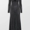Black Rhinestone Mesh Midi Dress