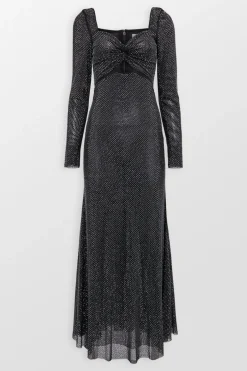 Black Rhinestone Mesh Midi Dress