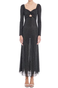 Black Rhinestone Mesh Midi Dress