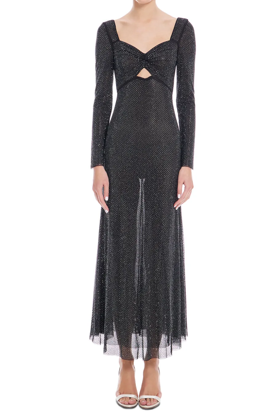 Black Rhinestone Mesh Midi Dress