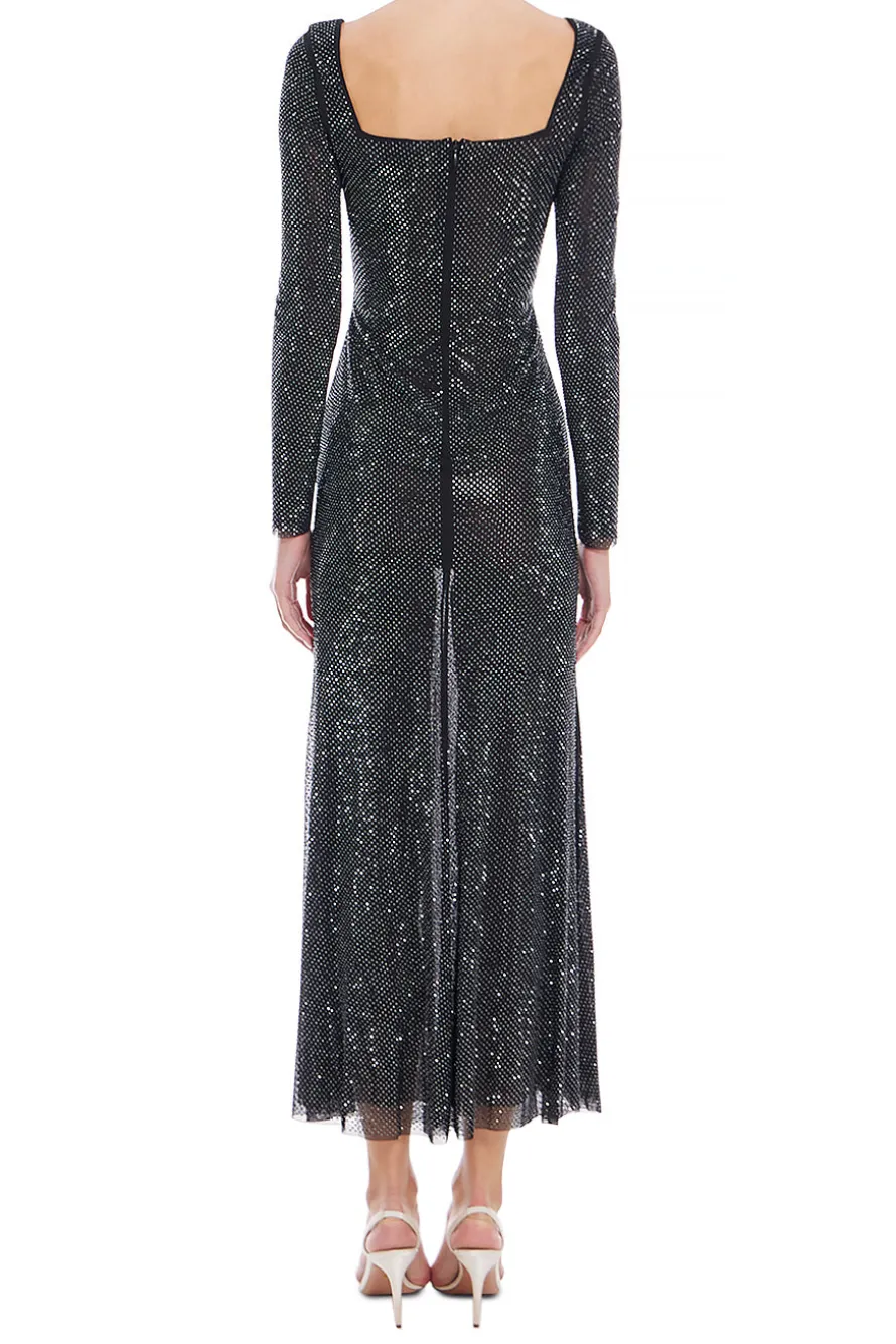 Black Rhinestone Mesh Midi Dress