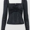 Black Rhinestone Mesh Top