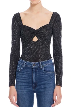 Black Rhinestone Mesh Top