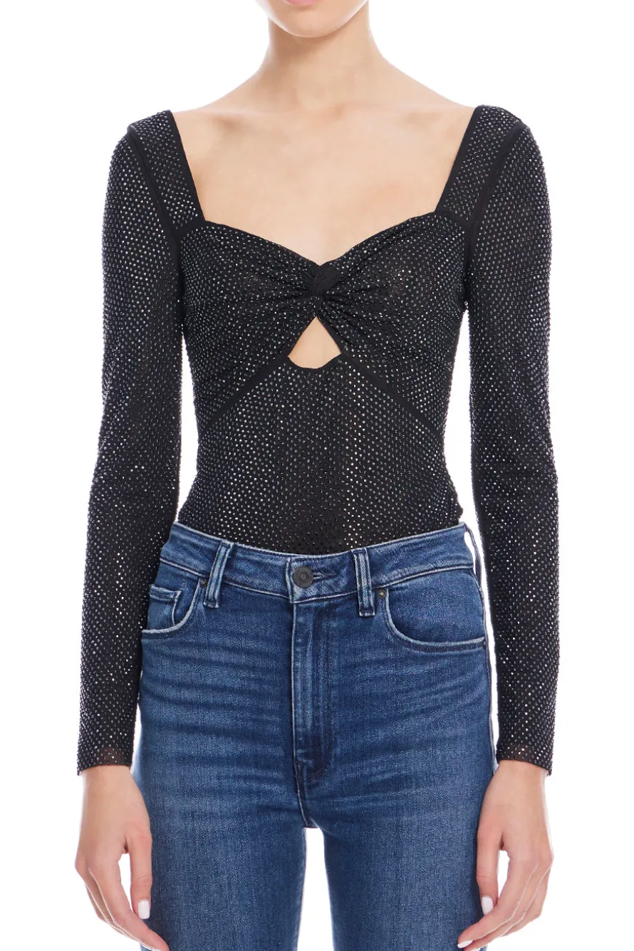 Black Rhinestone Mesh Top