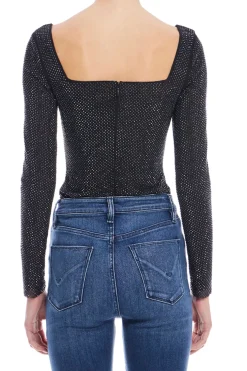 Black Rhinestone Mesh Top