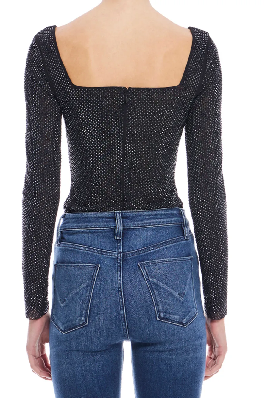 Black Rhinestone Mesh Top