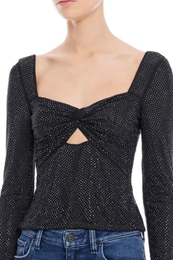 Black Rhinestone Mesh Top