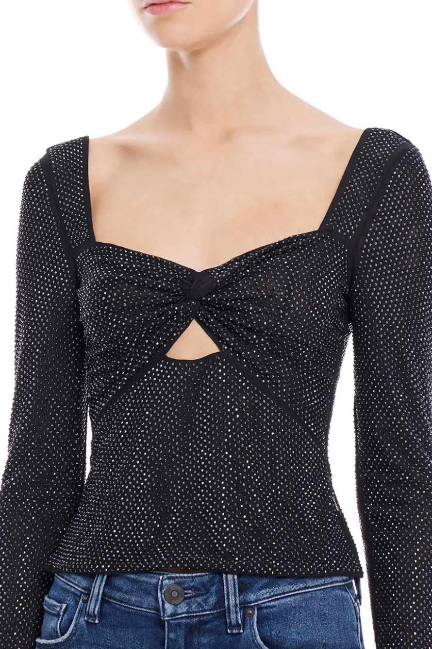Black Rhinestone Mesh Top
